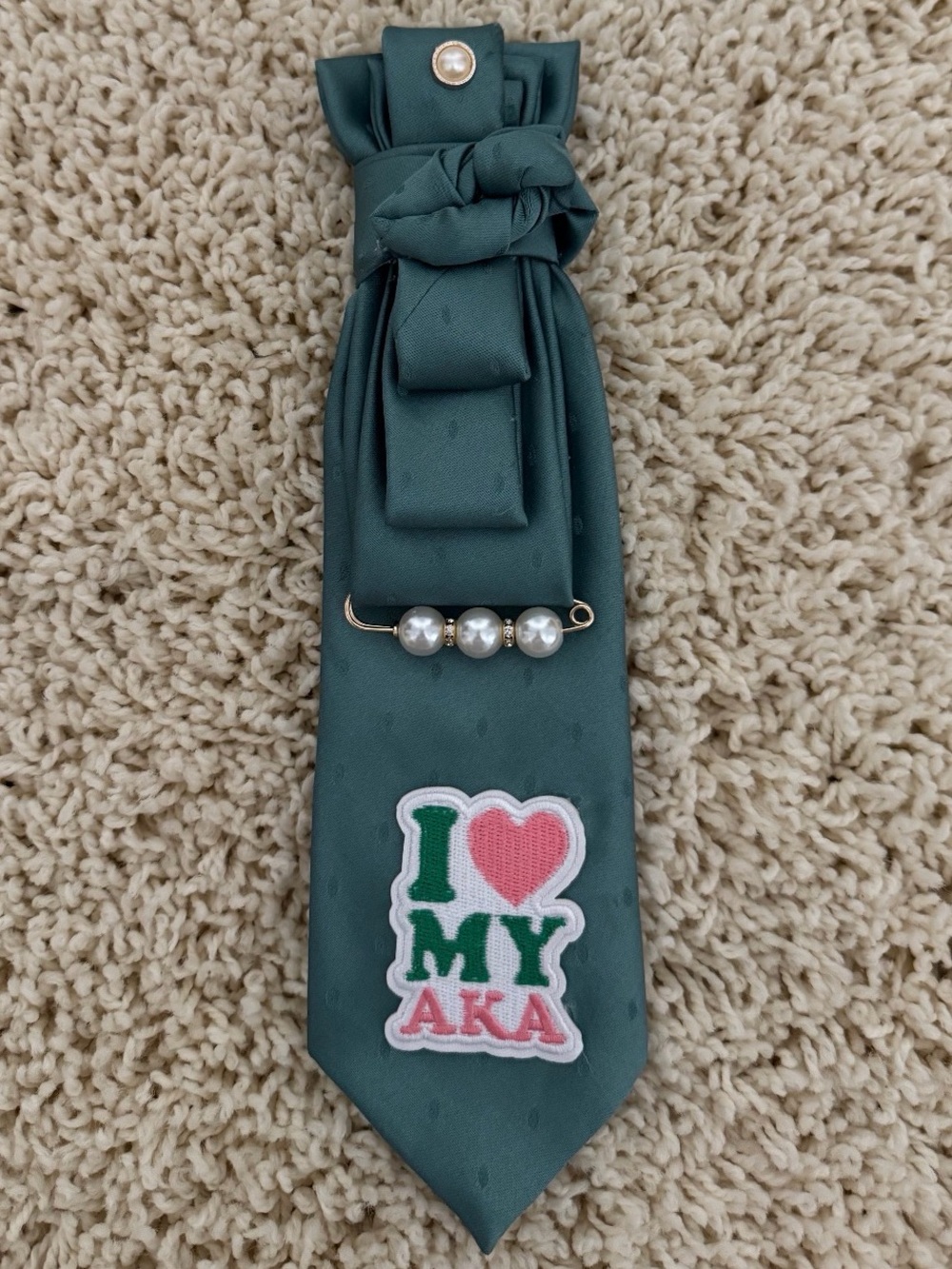Green Decorative Bow Tie with Pearl Pin and AKA Patch